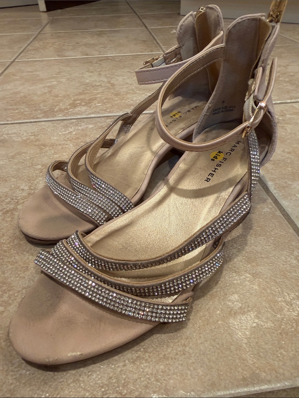 Marc Fisher Blush Crystal Strappy Ankle Sandals